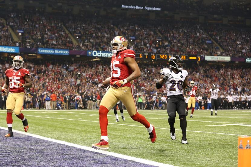 Feb 3, 2013; New Orleans, LA, USA; San Francisco 49ers wide receiver Michael Crabtree (15)...