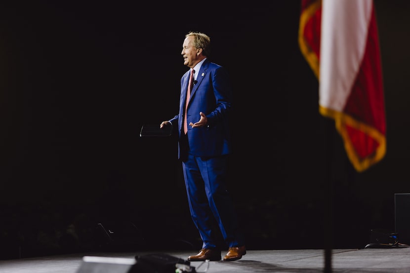 Texas Attorney General Ken Paxton speaks to Republican delegates on the first day of the...