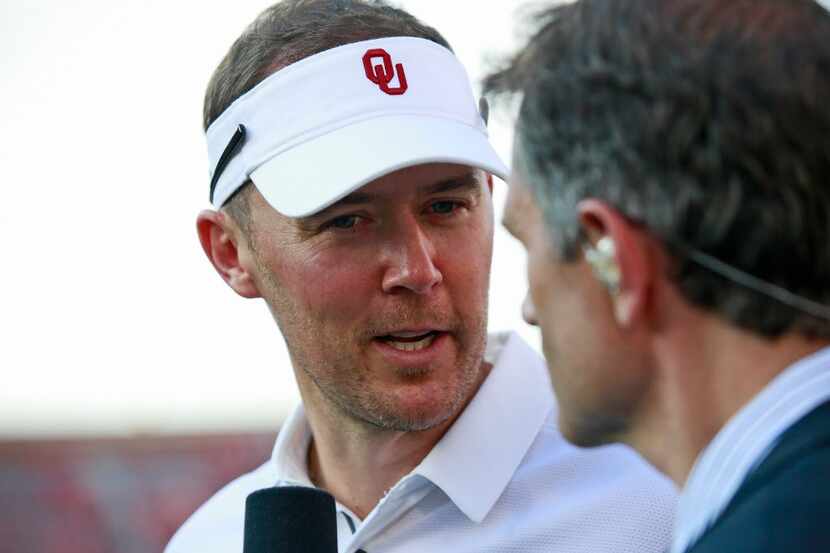 NORMAN, OK - SEPTEMBER 02: Head Coach Lincoln Riley of the Oklahoma Sooners speaks to the...