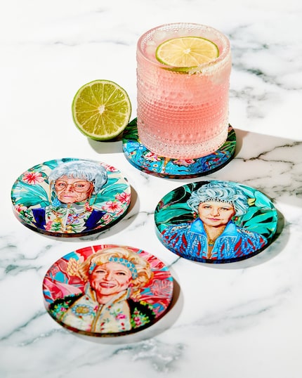 Coasters with Golden Girls in workout gear