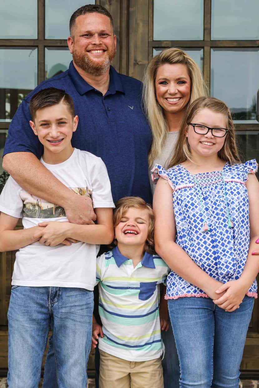 Tyler Tines Pride's family from left, Braydan, 13, Jaxon, 4, his wife Charity, 38 and...