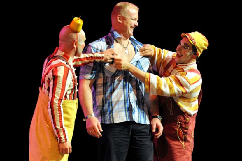 Clowns brought audience member Rick Cowen of Dallas on stage for some hilarious hijinks on...
