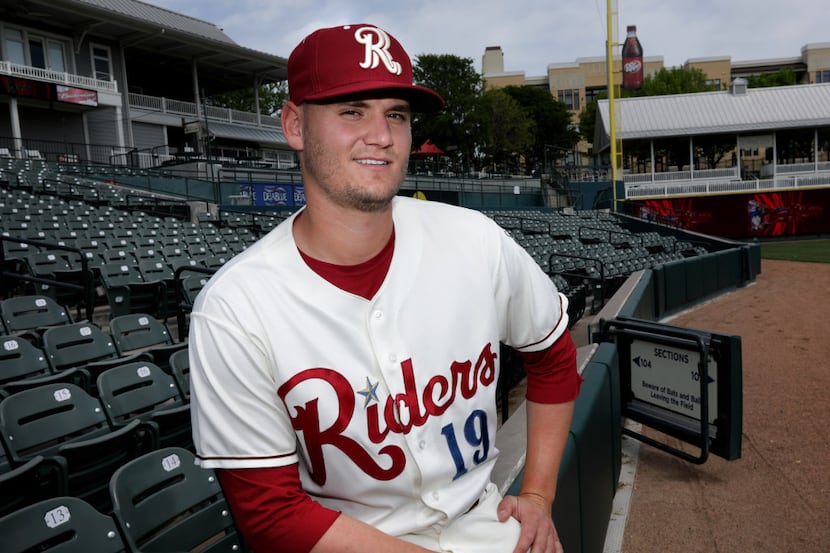 RoughRiders player Connor Sadzeck photographed at Dr. Pepper Ballpark in Frisco, TX, on Apr....