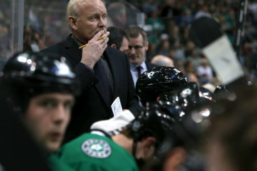Dallas Stars head coach Lindy Ruff in the first period of NHL Hockey action against the...