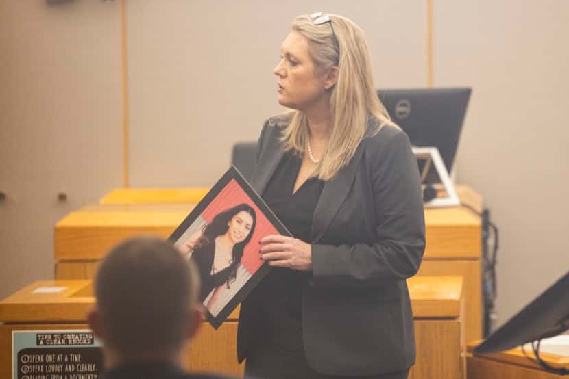 Prosecutor Robin Pittman delivers opening statements in the trial of Lisa Dykes, who is...