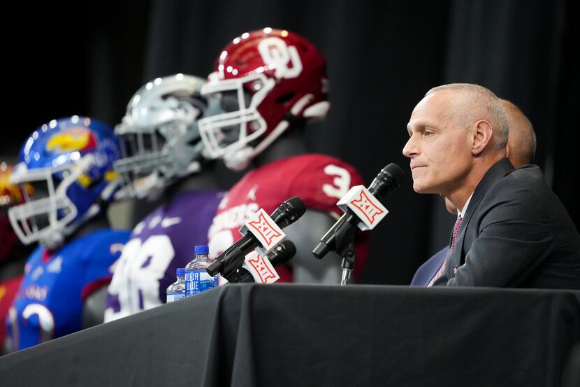 Incoming Big 12 commissioner Brett Yormark  speaks with press during the Big 12 Conference...