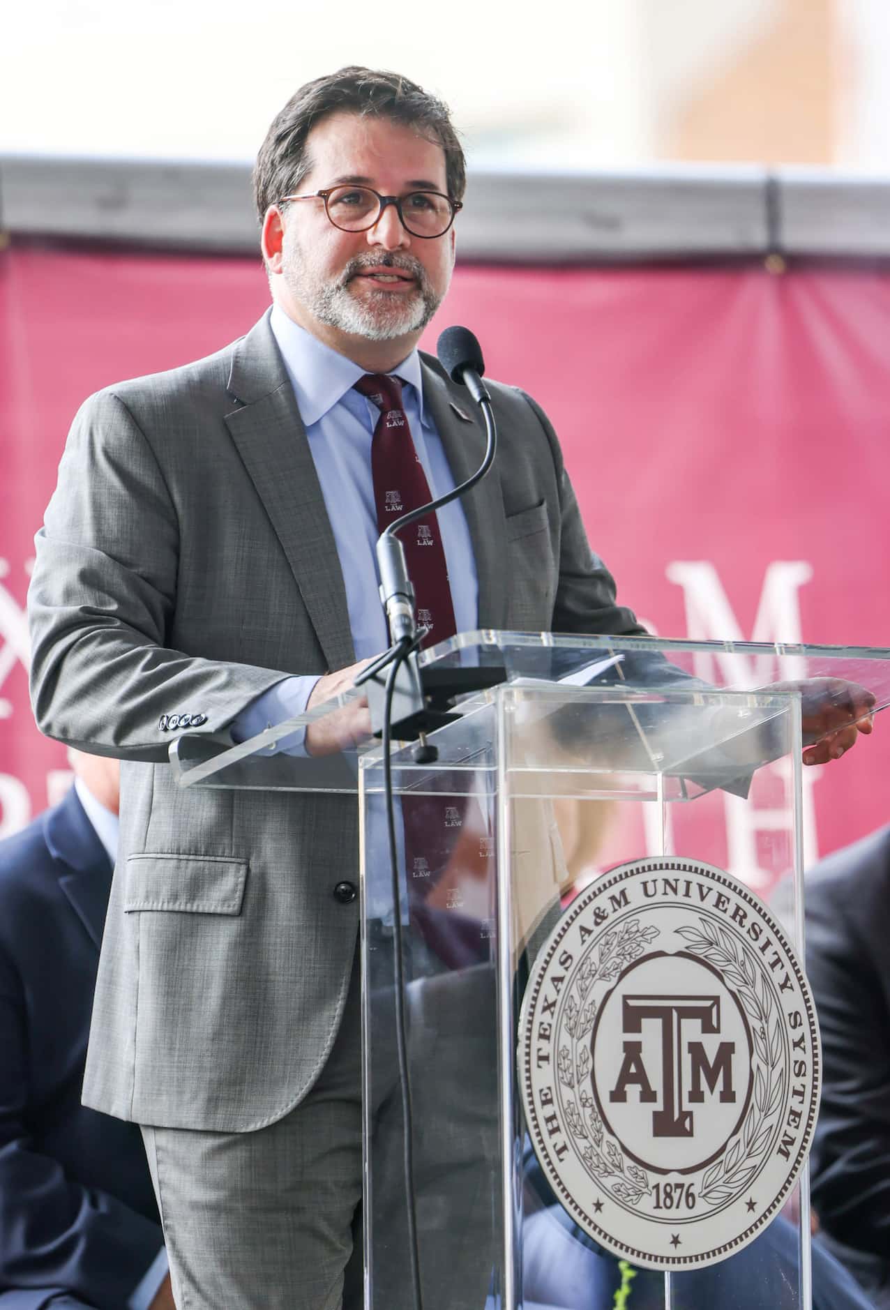 Robert (Bobby) Ahdieh, dean of Texas A&M School of Law, speaks at a groundbreaking ceremony...