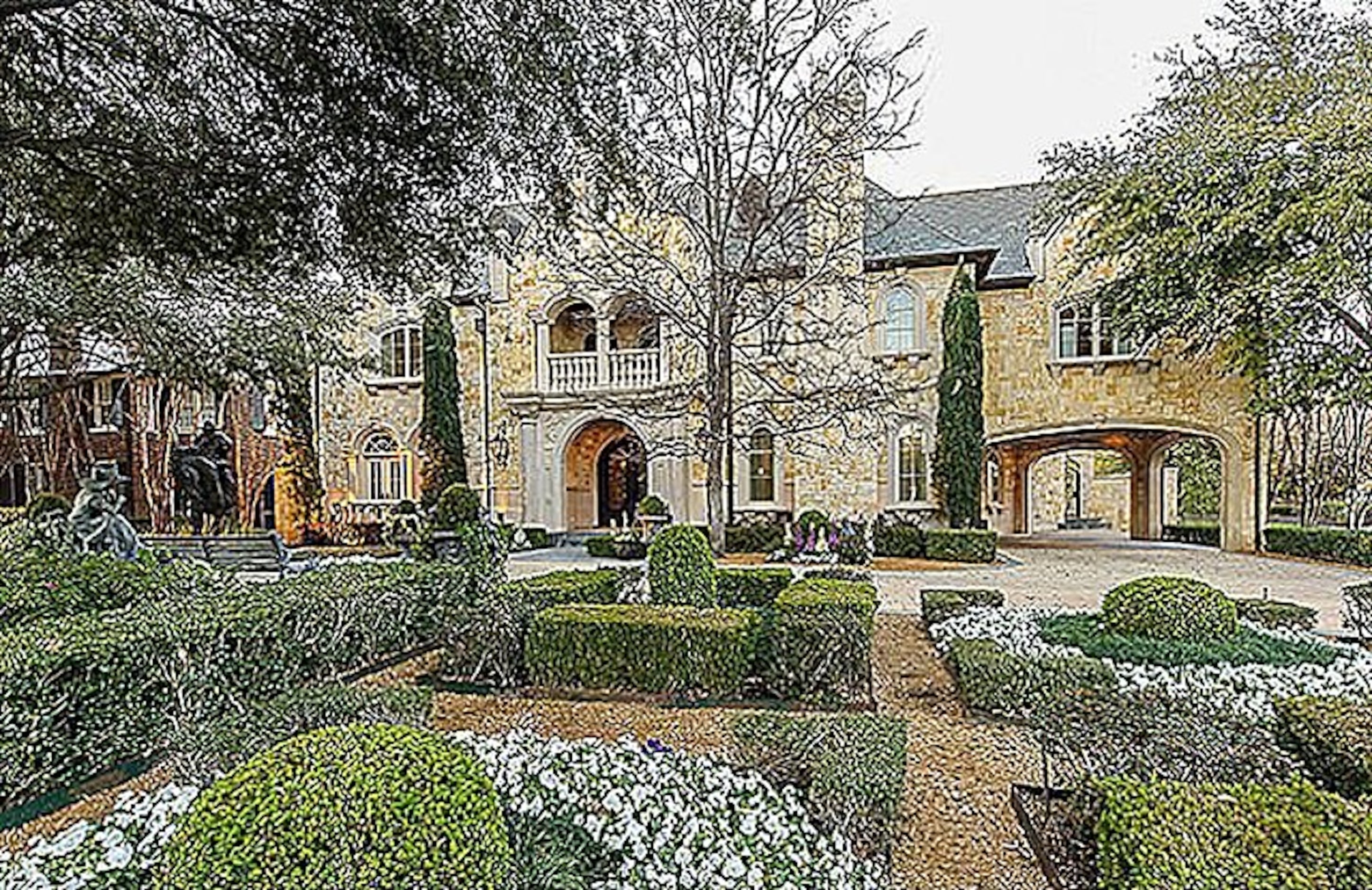 The $3.4M Dallas home includes four bedrooms, four full and two half bathrooms, six living...