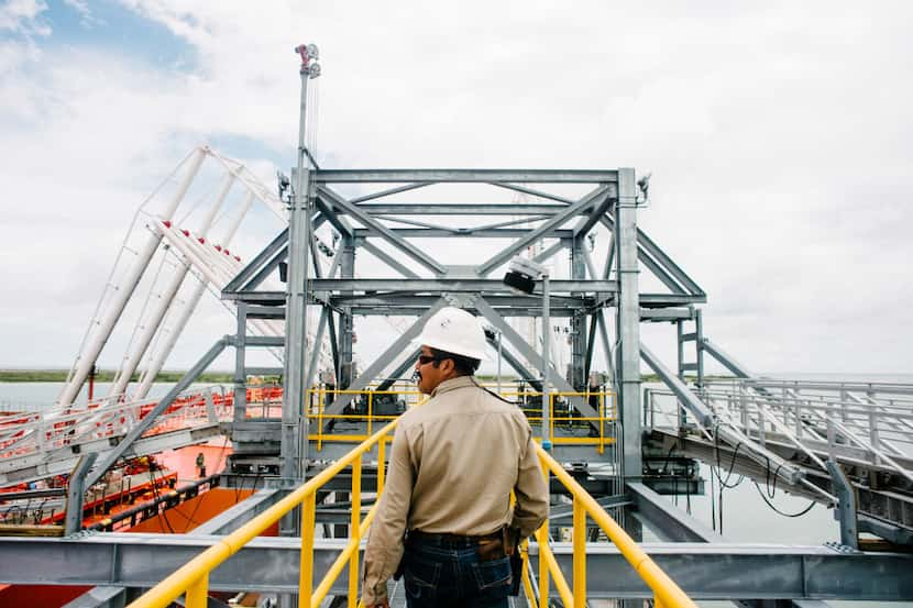 A tanker is filled with crude oil at the Occidental Petroleum terminal in Ingleside, Texas,...