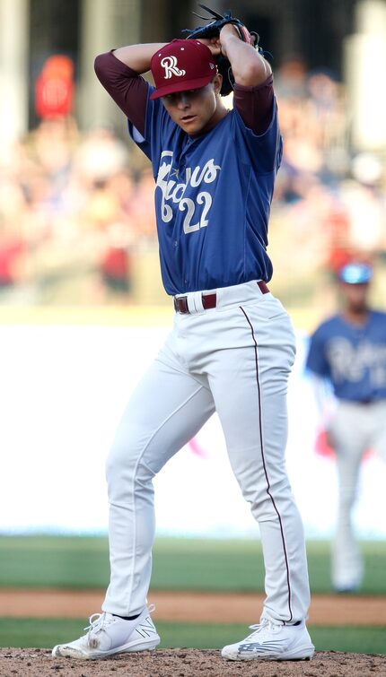 RoughRiders starting pitcher Jack Leiter (22) made his professional debut and throws from...