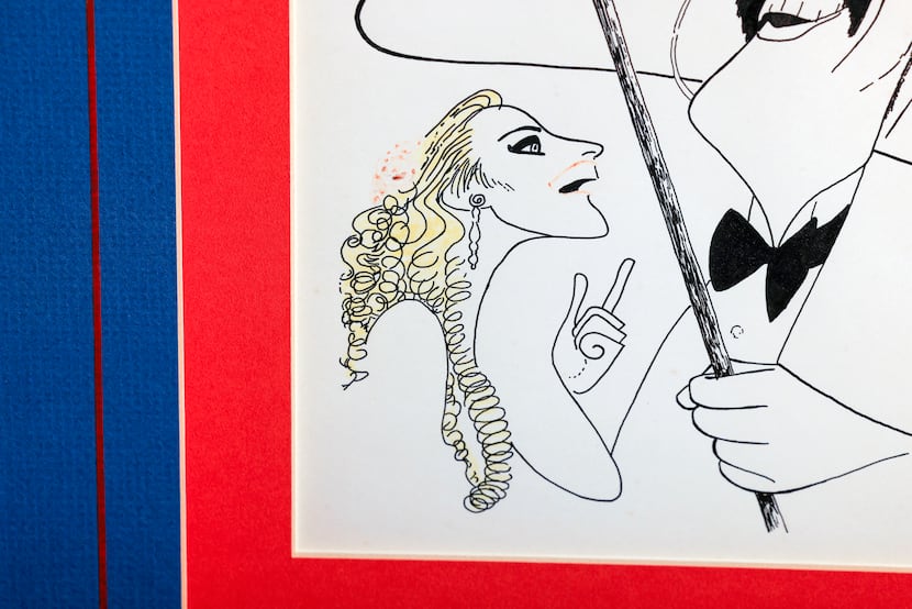 A detail view of the Al Hirschfeld drawing shows some of the image's unusual touches of color.