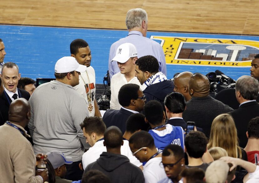 Apr 5, 2014; Arlington, TX, USA; Johnny Manziel and recording artist Drake in attendance...