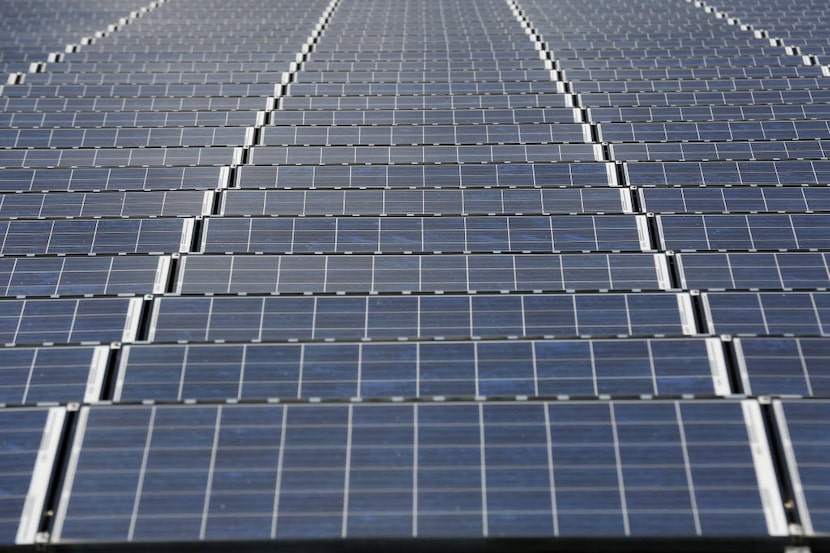 This 2015 file photo shows the solar panel installation atop the IKEA in Frisco.