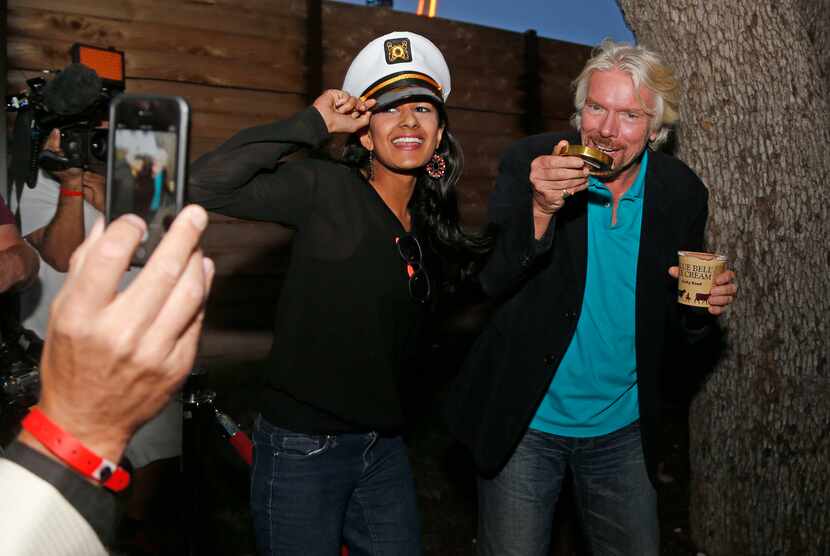 Meghana Mathew corralled Sir Richard Branson for a photo as he dug into some rocky road ice...