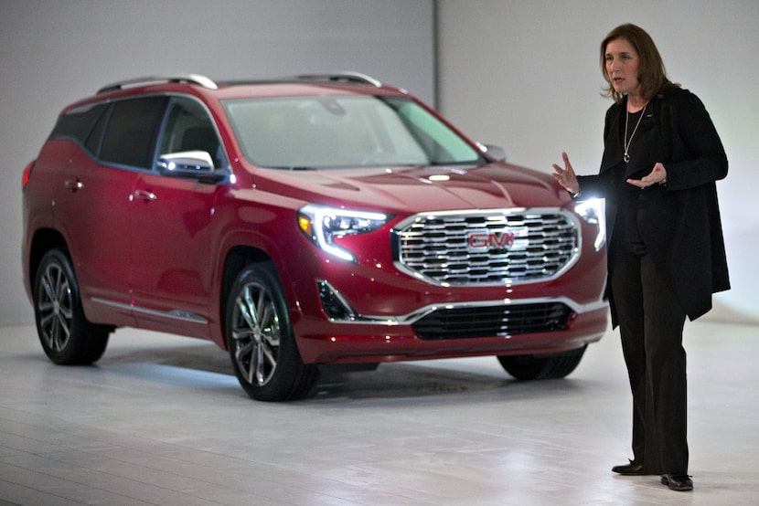 Helen Emsley, executive director of global GMC design at General Motors Co., speaks next to...