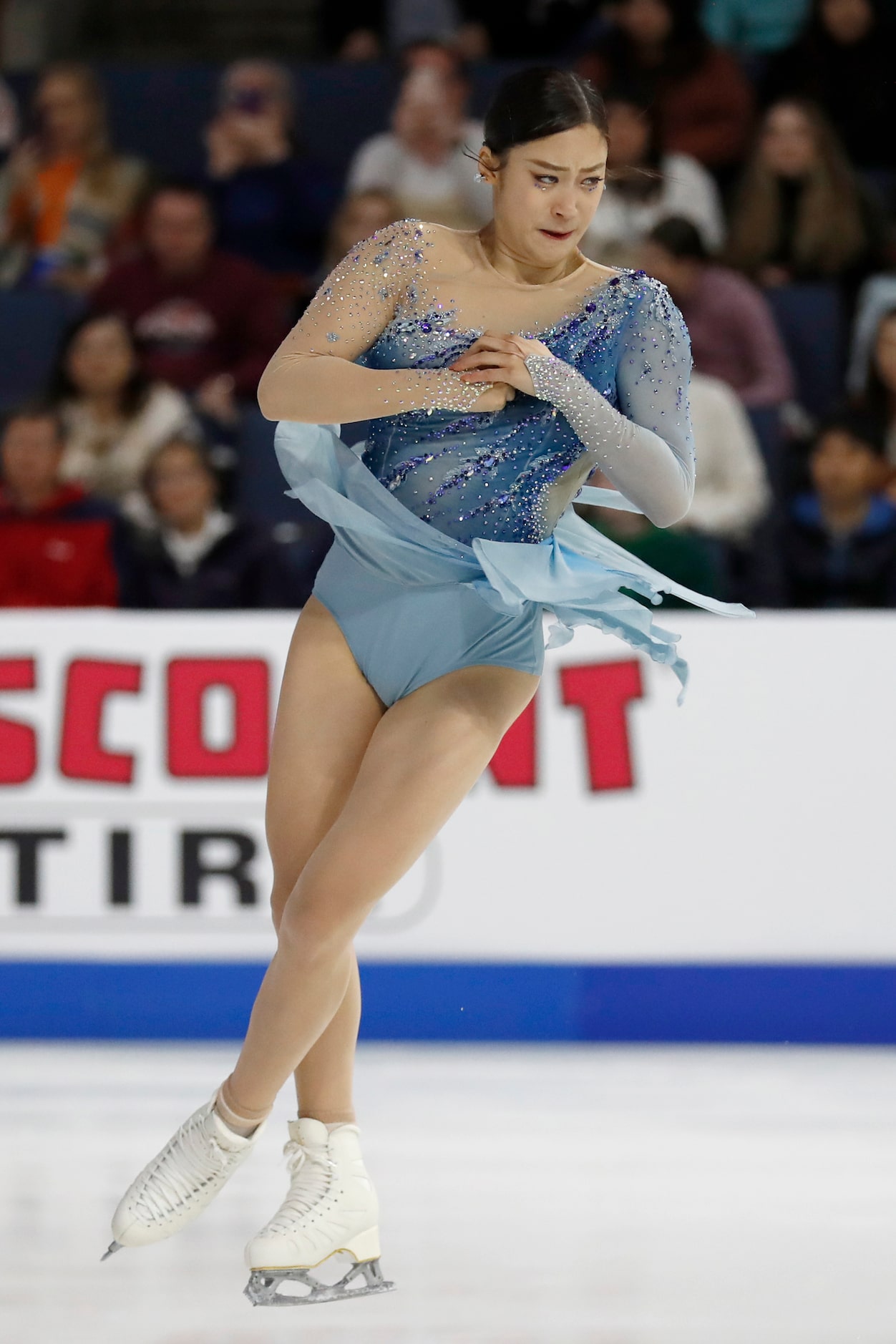 Young You, of South Korea, competes in the women's short program during the Skate America...