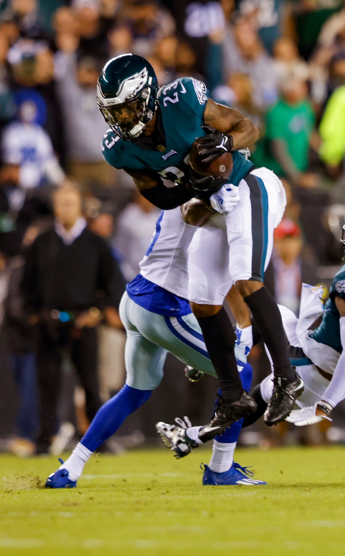 Philadelphia Eagles safety C.J. Gardner-Johnson (23) intercepts a pass intended for Dallas...