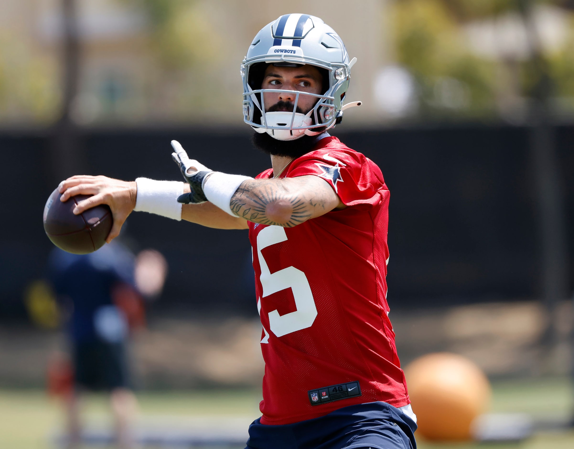 Dallas Cowboys quarterback Will Grier (15) fires a pass during the second Dallas Cowboys...