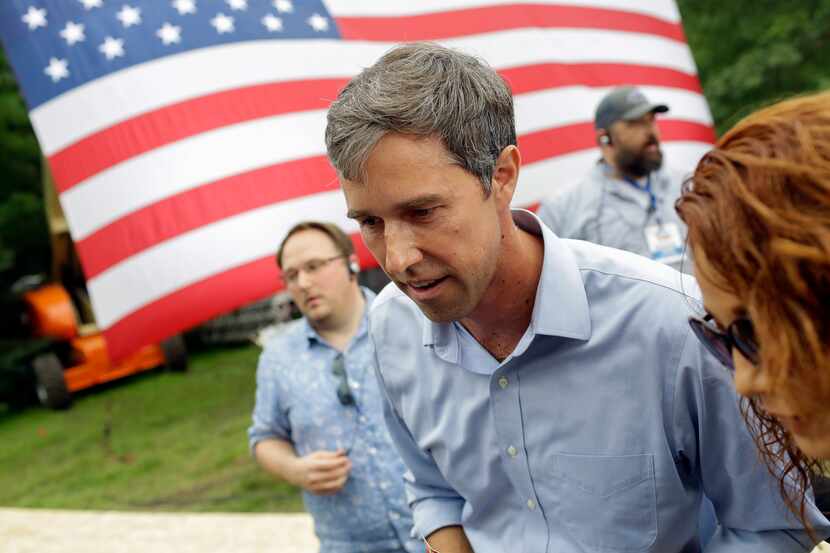 Democratic presidential candidate Beto ORourke (D-TX) exits the stage after speaking during...