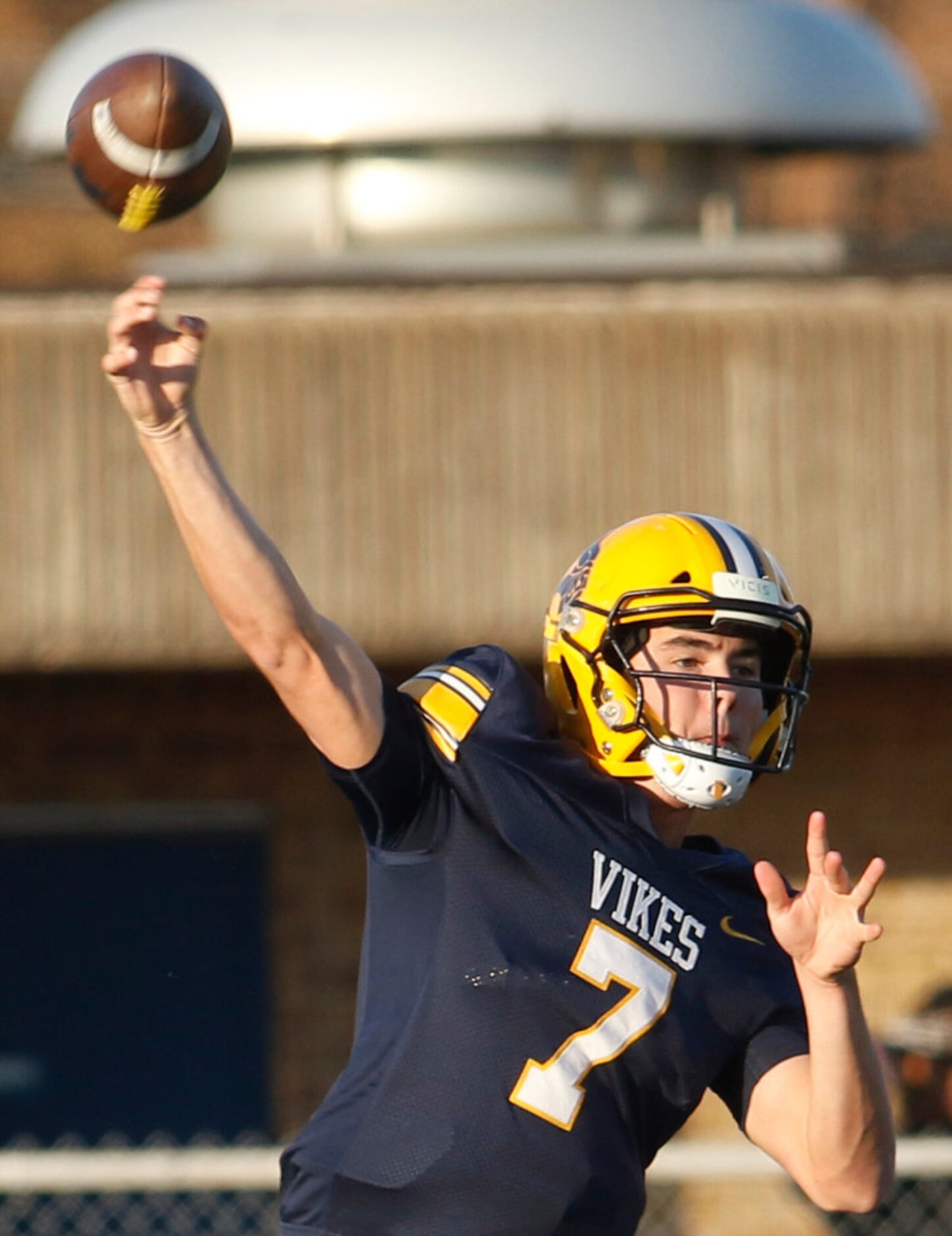 Arlington Lamar quarterback Jack Dawson (7) launches a long pass during the first half of...