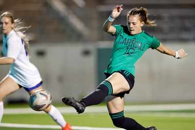 Southlake Carroll midfielder Kamdyn Fuller (10) scores a first half goal against Trophy Club...