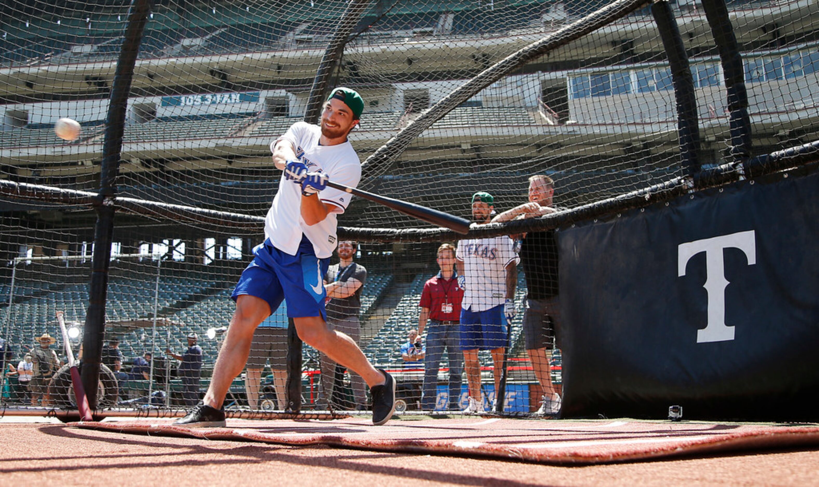 Dallas Stars defenseman Stephen Johns participates in a batting practice with the Texas...