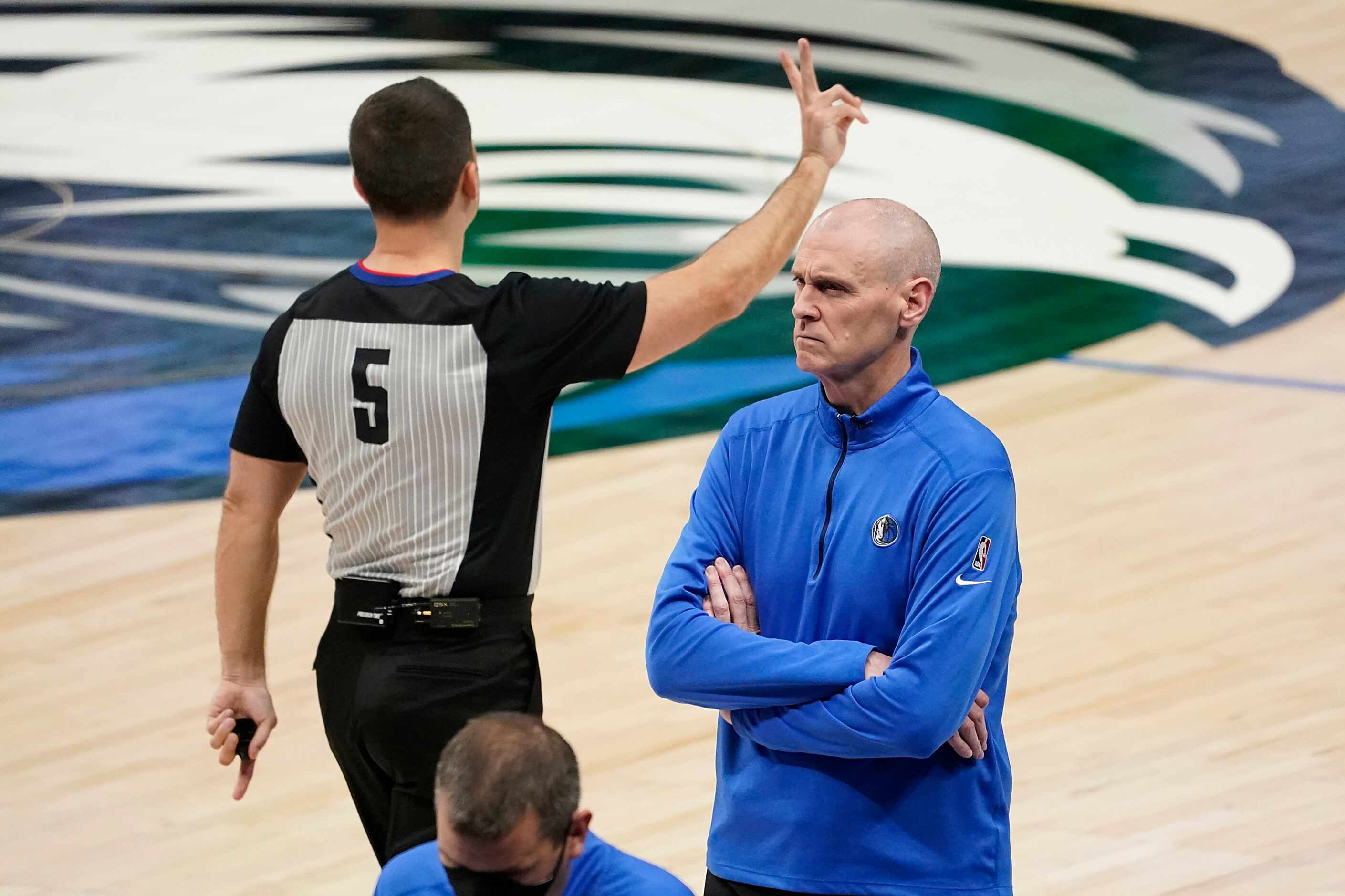 Dallas Mavericks head coach Rick Carlisle reacts to a foul call during the second quarter of...