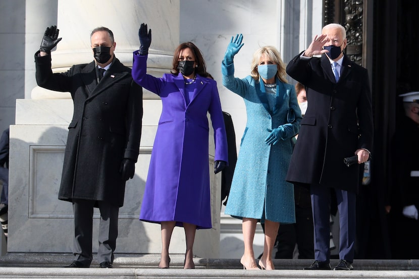 From left, Doug Emhoff, U.S. Vice President-elect Kamala Harris, Jill Biden and...