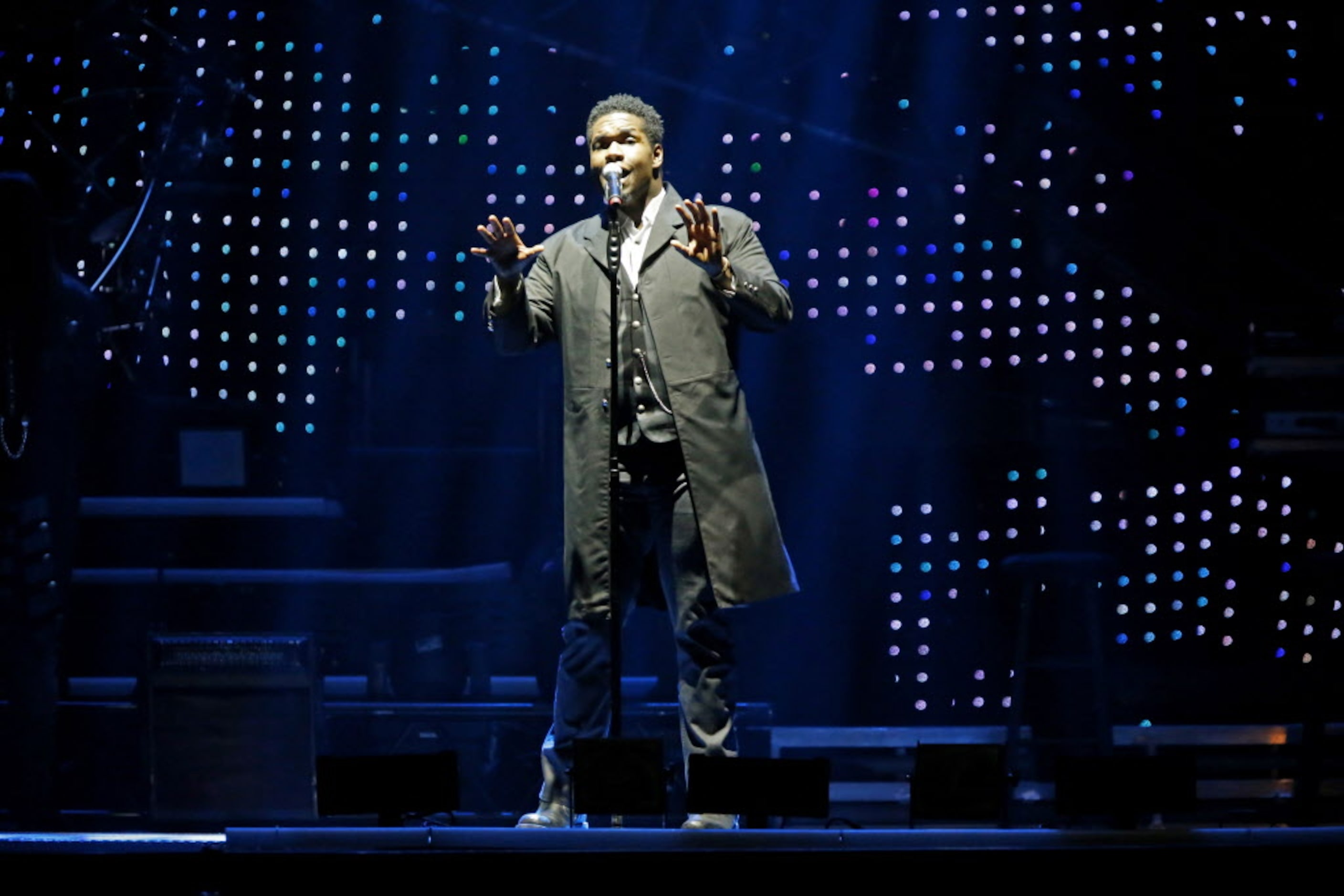 Story Teller Phillip Brandon for The Trans Siberian Orchestra speaks to the audience as they...