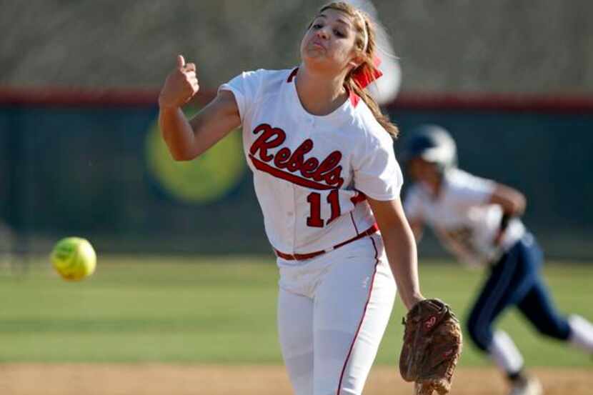 
Richland's Haley Freyman (11) pitches against Keller during their softball game at...