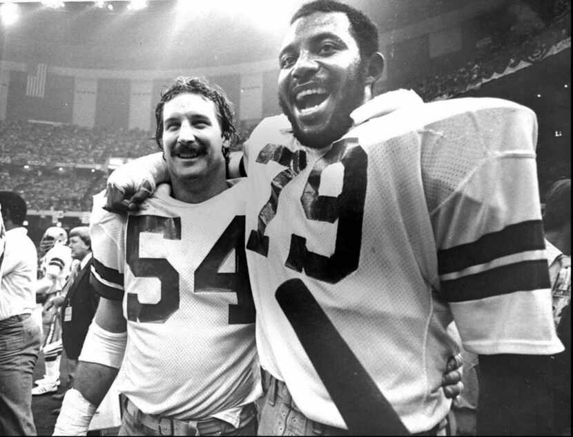 Super Bowl XII MVP's Randy White and Harvey Martin are all smiles after the  Cowboy's...