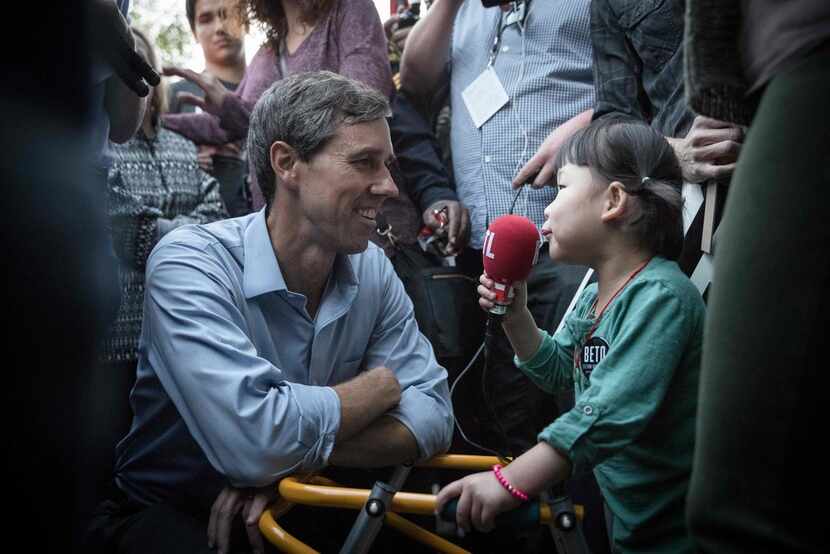 U.S. Rep. Beto O'Rourke  was interviewed by a young supporter following a Senate race...