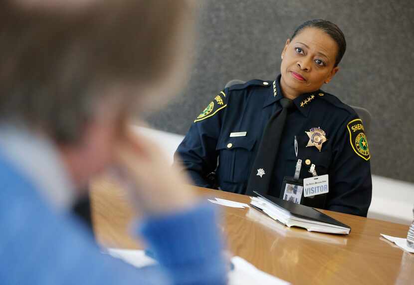 Marian Brown, interim sheriff of Dallas County, is interviewed by the editorial board of The...
