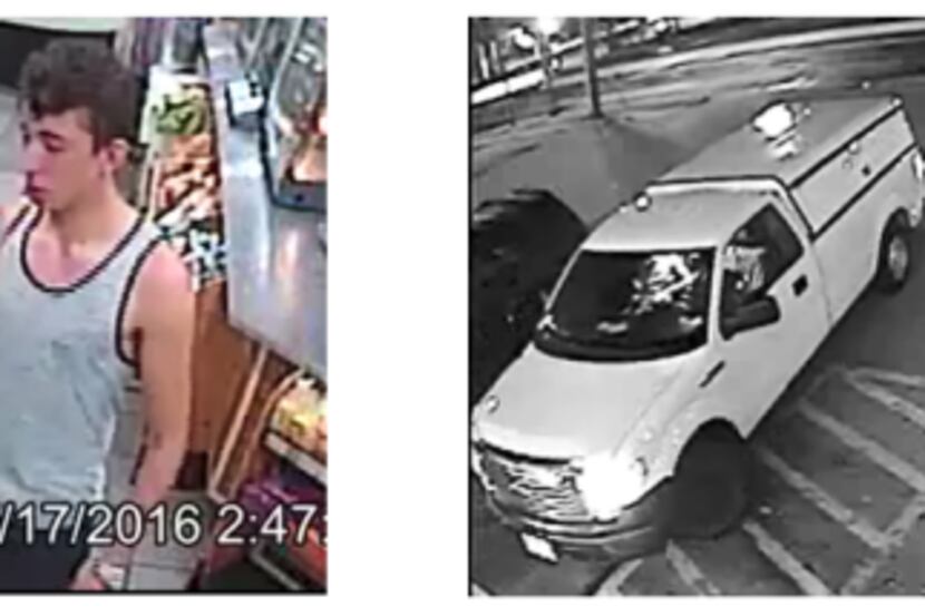 Surveillance video images of the two suspects and their vehicle.