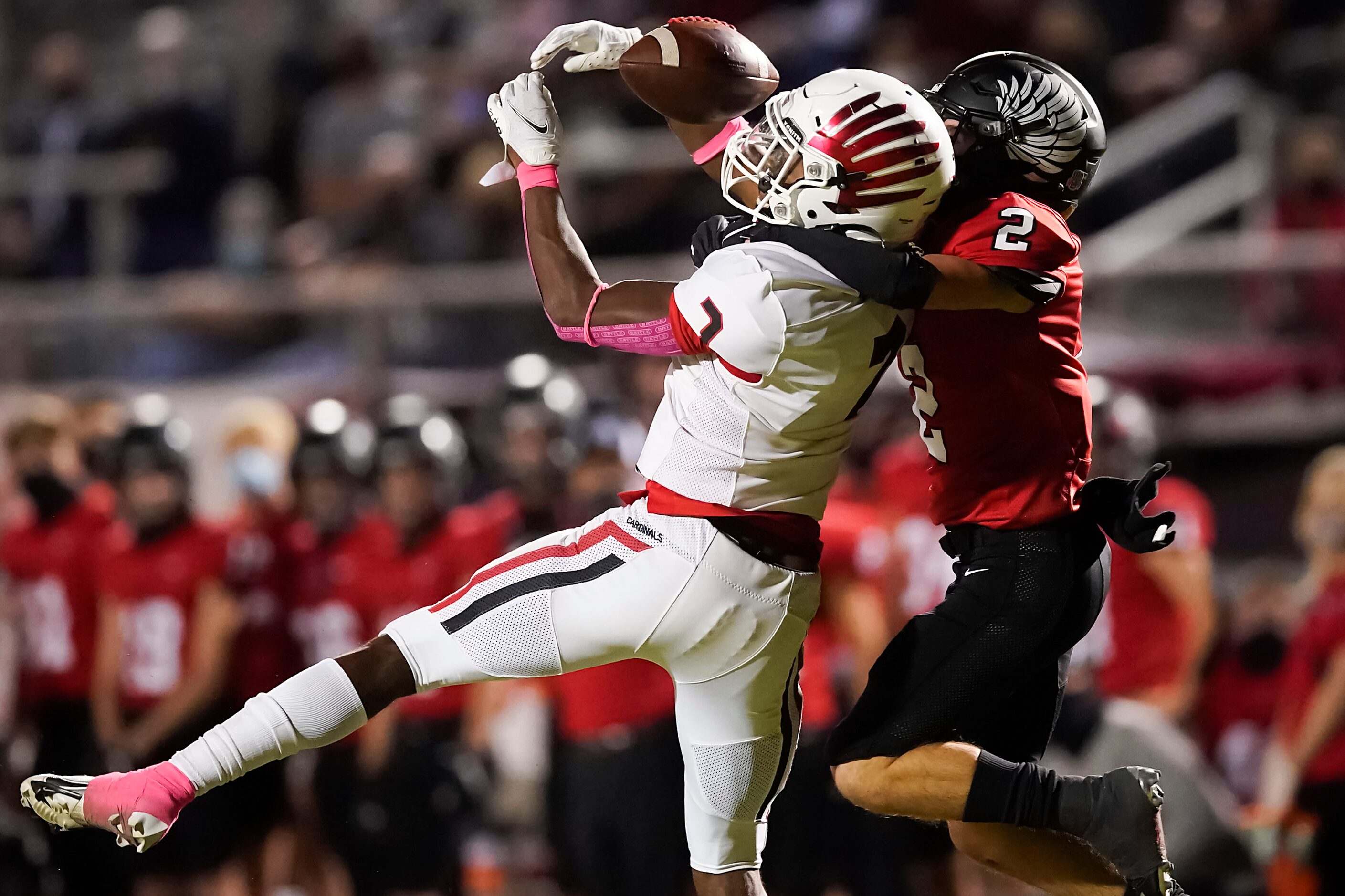 Argyle defensive back Zach Stewart (2) breaks up a pass intended for Melissa wide receiver...