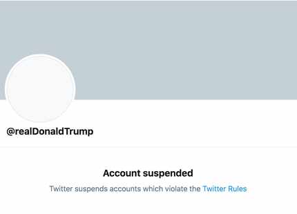 Así luce la cuenta de Twitter del presidente Donald Trump, después de la suspensión.
