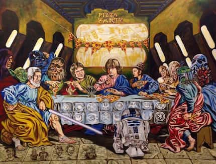 Yeah, that's Chewbacca and his friends in a spoof of Leonardo da Vinci's 'The Last Supper.'...