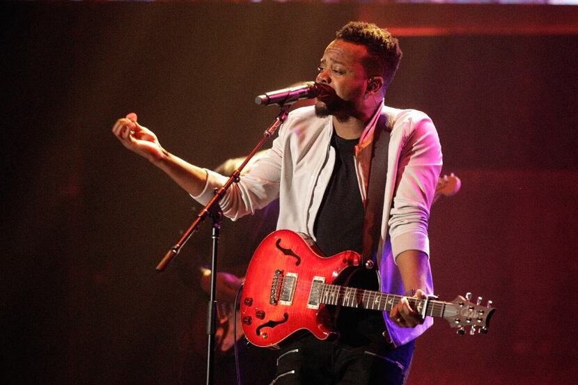 Travis Greene performs at the 47th Annual GMA Dove Awards at Lipscomb University on Tuesday,...