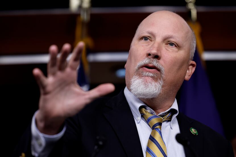 Rep. Chip Roy, R-Austin, speaks at a House Freedom Caucus news conference on debt limit...