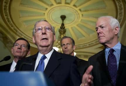 Senate Majority Leader Mitch McConnell, with Sen. John Cornyn earlier this month, has pushed...