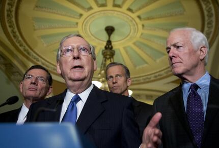 Senate Majority Leader Mitch McConnell, with Sen. John Cornyn earlier this month, has pushed...