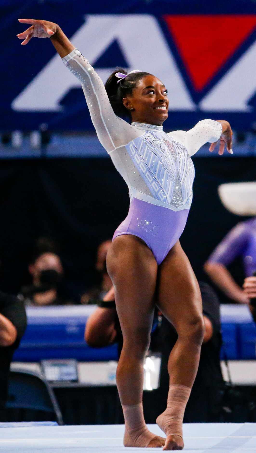 Simone Biles performs on the floor during day 1 of the senior women's US gymnastics...