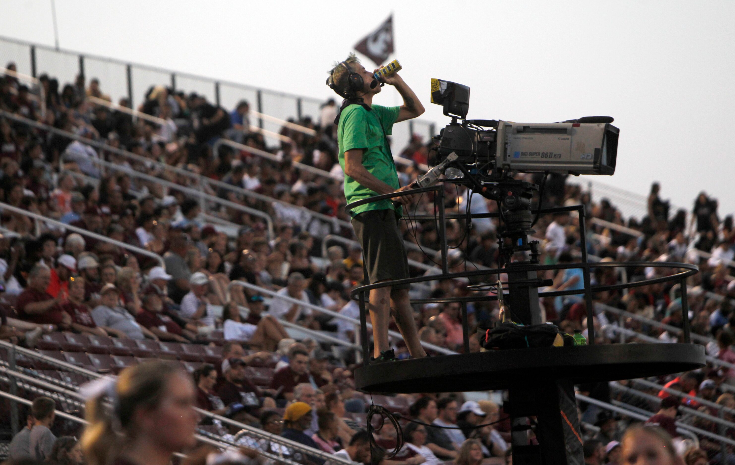 A camera operator takes advantage of a first half timeout of the Waxahachie versus Ennis...