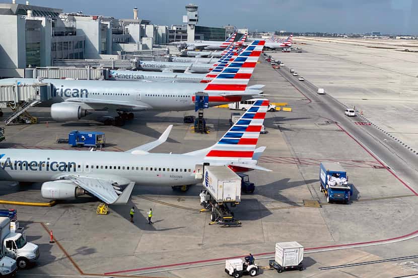 (FILES) In this file photo taken on March 03, 2020 American Airlines planes are seen at...