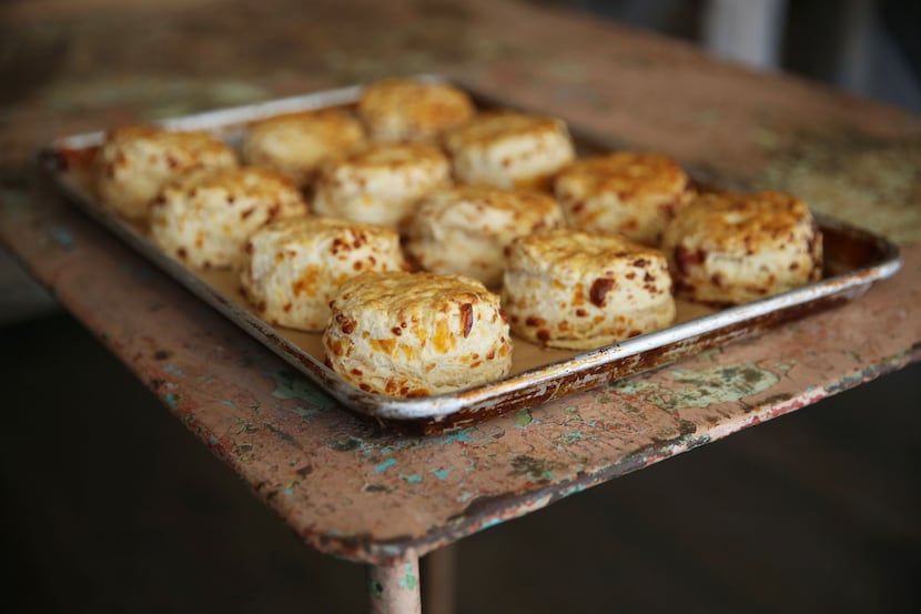 Cheddar biscuits prepared by chef Robert Lyford at Patina Green Home and Market in McKinney.