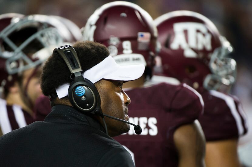 Texas A&M head coach Kevin Sumlin looks up at the scoreboard during the fourth quarter of an...