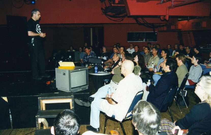 Bart Weiss addressing the Dallas Video Festival audience upstairs at the Kalita Humphreys...