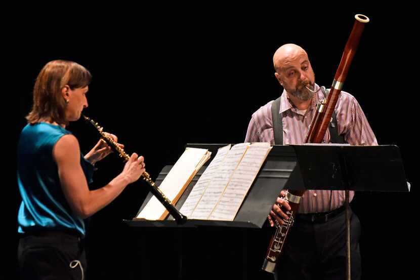 Erin Hannigan, left, and Ted Soluri perform the Duo for oboe and bassoon by Heitor...