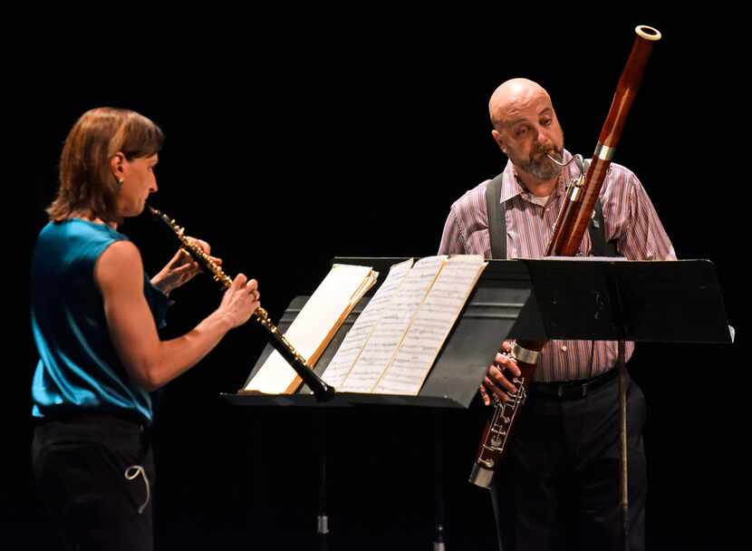 Erin Hannigan, left, and Ted Soluri perform the Duo for oboe and bassoon by Heitor...