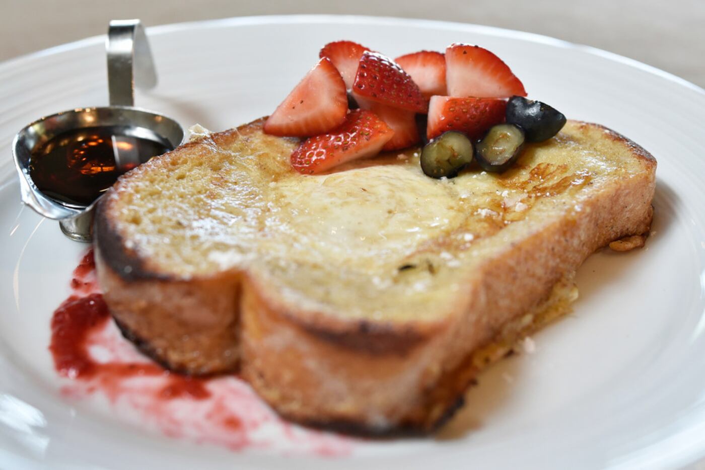 French toast "Toad in the Hole" from Ellie's restaurant, prepared at a test kitchen in west...